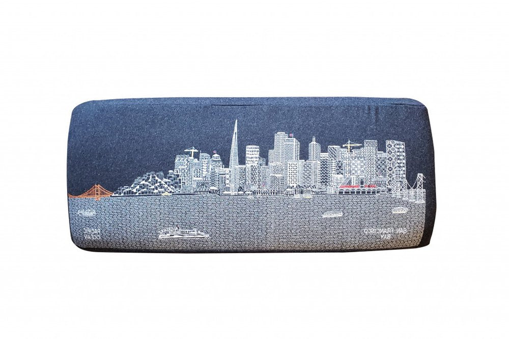 38" Gray Wool and Brown Ottoman - SKU 480541