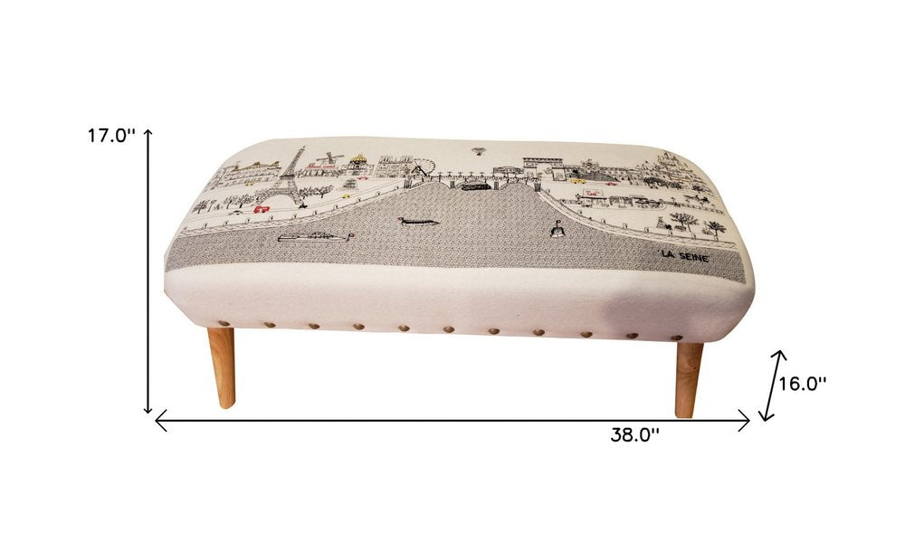 38" Cream Wool and Brown Ottoman - SKU 480542