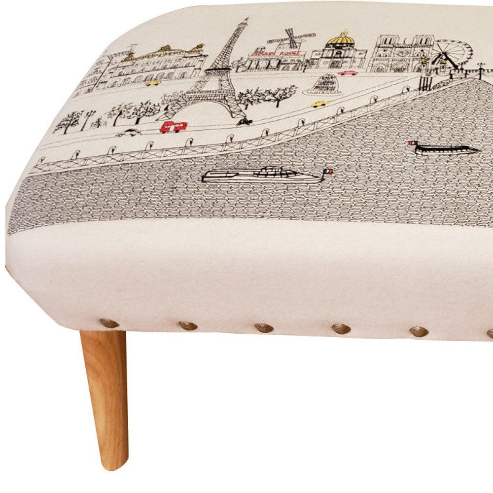38" Cream Wool and Brown Ottoman - SKU 480542
