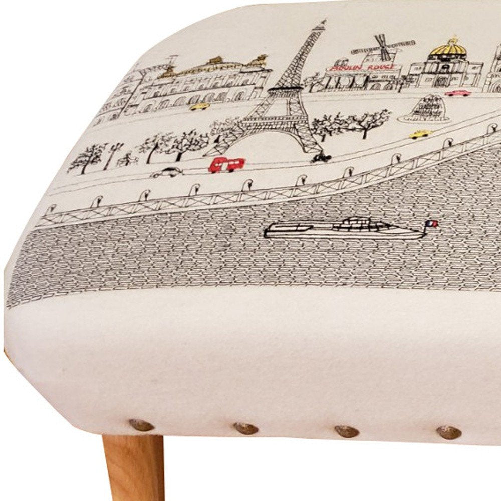 38" Cream Wool and Brown Ottoman - SKU 480542