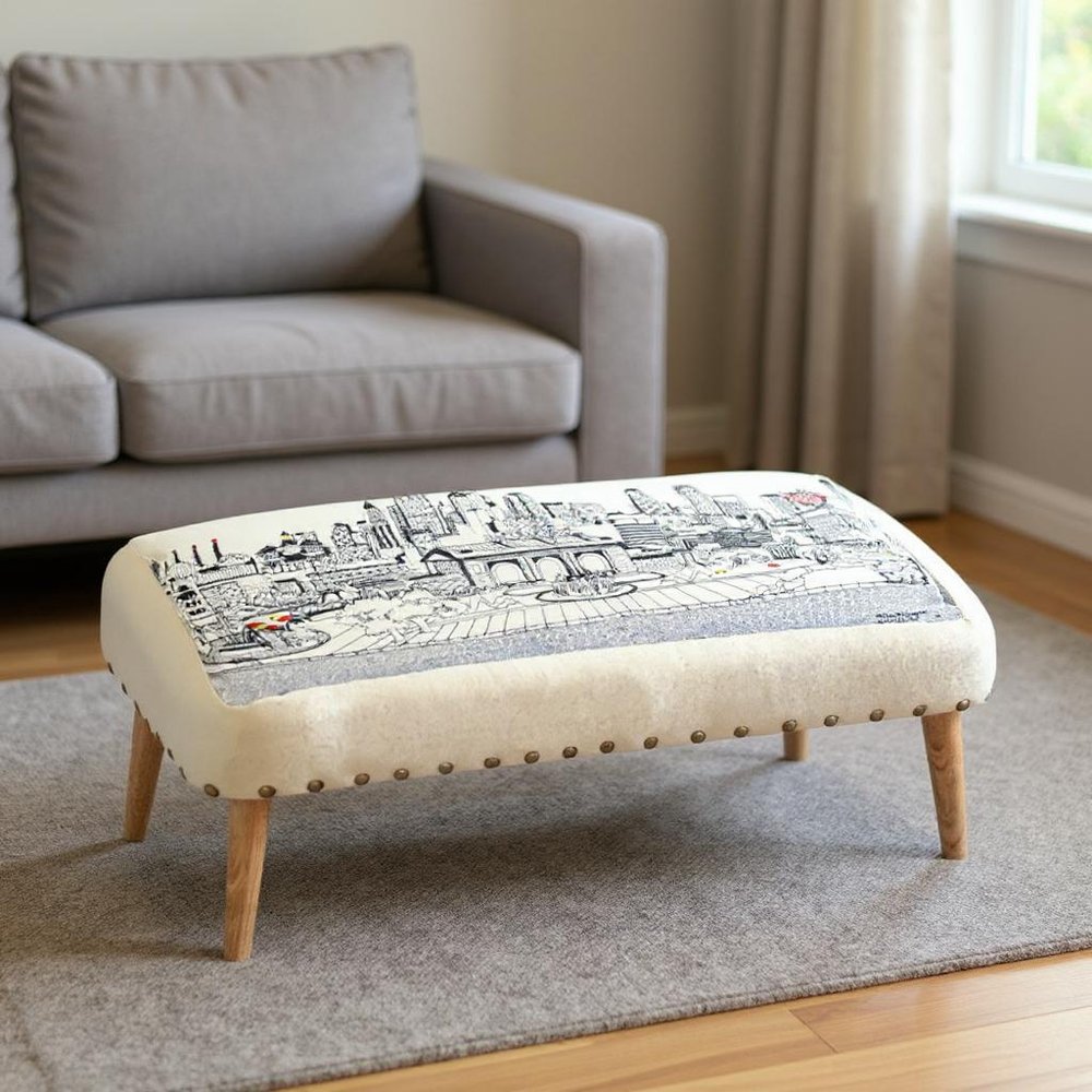 38" Cream Wool And Brown Ottoman - SKU 480543