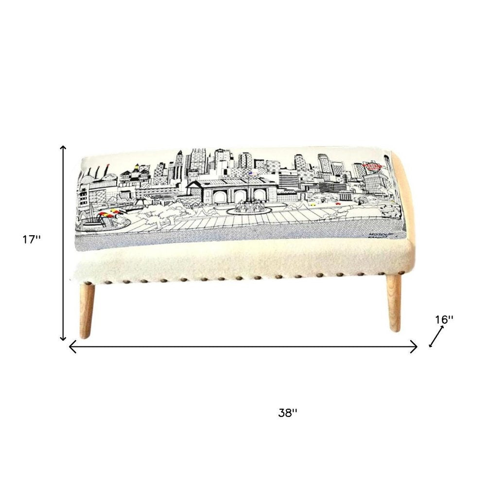 38" Cream Wool And Brown Ottoman - SKU 480543