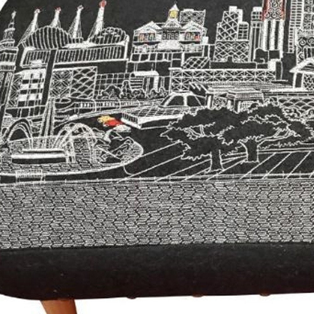 Close-up of 38" Black Wool and Brown Ottoman showing black wool detail.