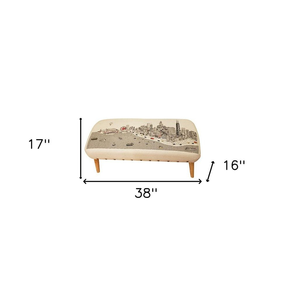 38" Cream Wool and Brown Ottoman - SKU 480545