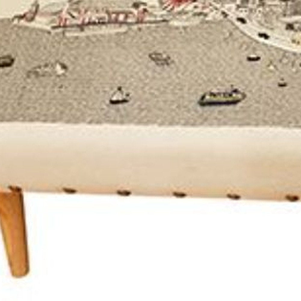38" Cream Wool and Brown Ottoman - SKU 480545