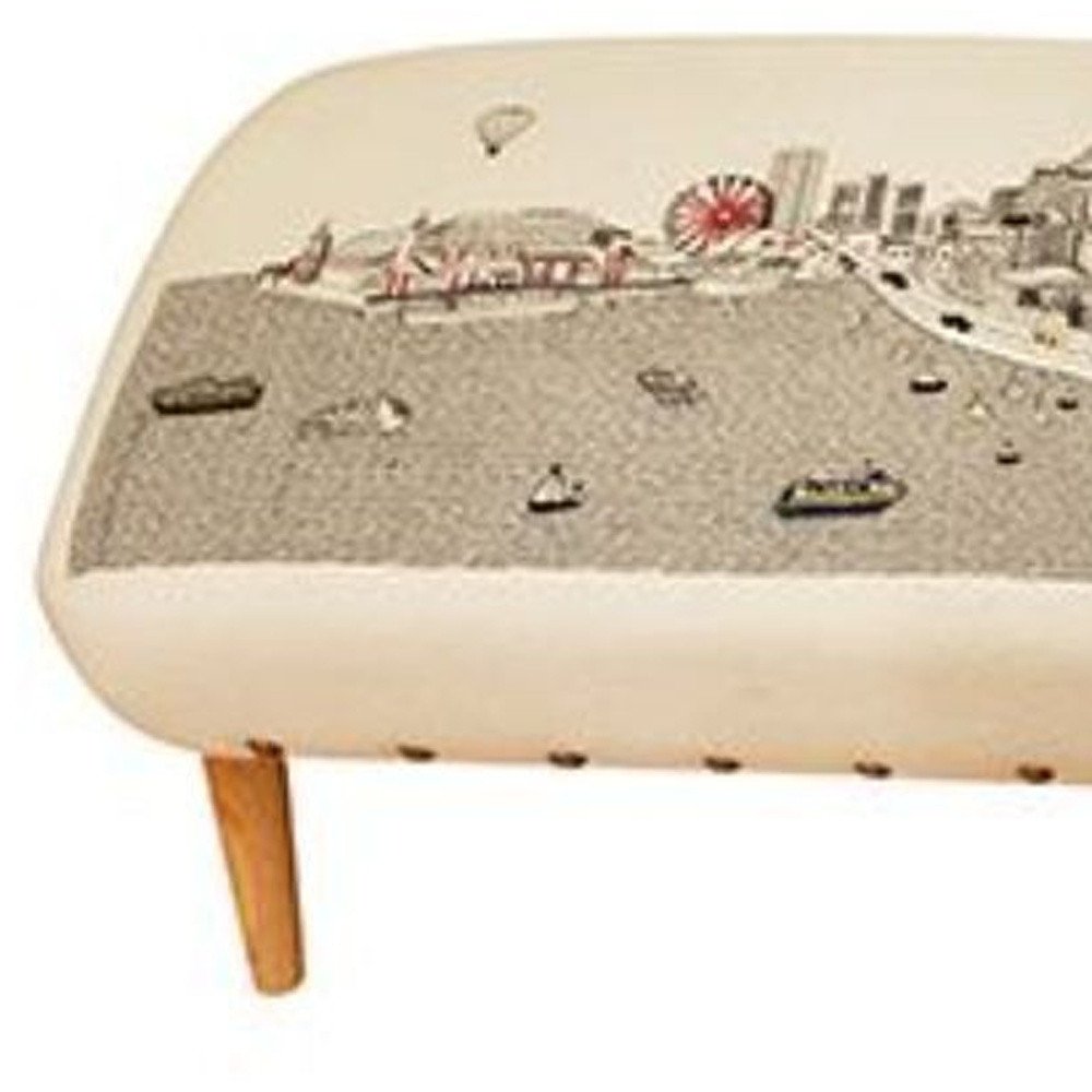38" Cream Wool and Brown Ottoman - SKU 480545