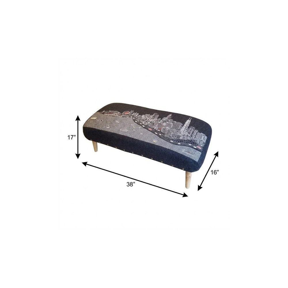 38" Gray Wool and Brown Ottoman - SKU 480546