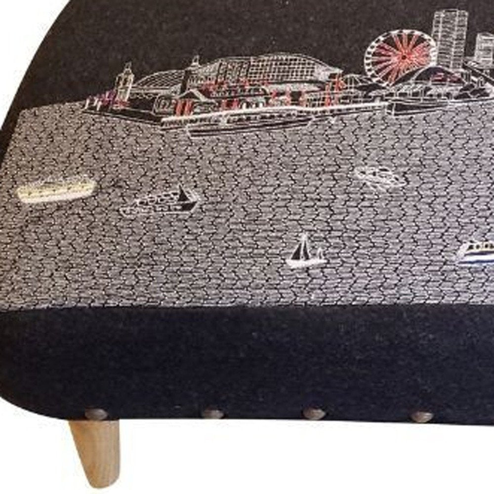 38" Gray Wool and Brown Ottoman - SKU 480546