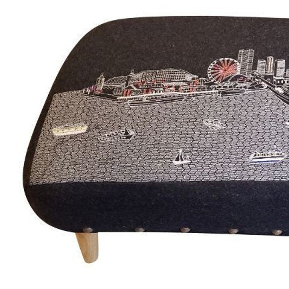 38" Gray Wool and Brown Ottoman - SKU 480546