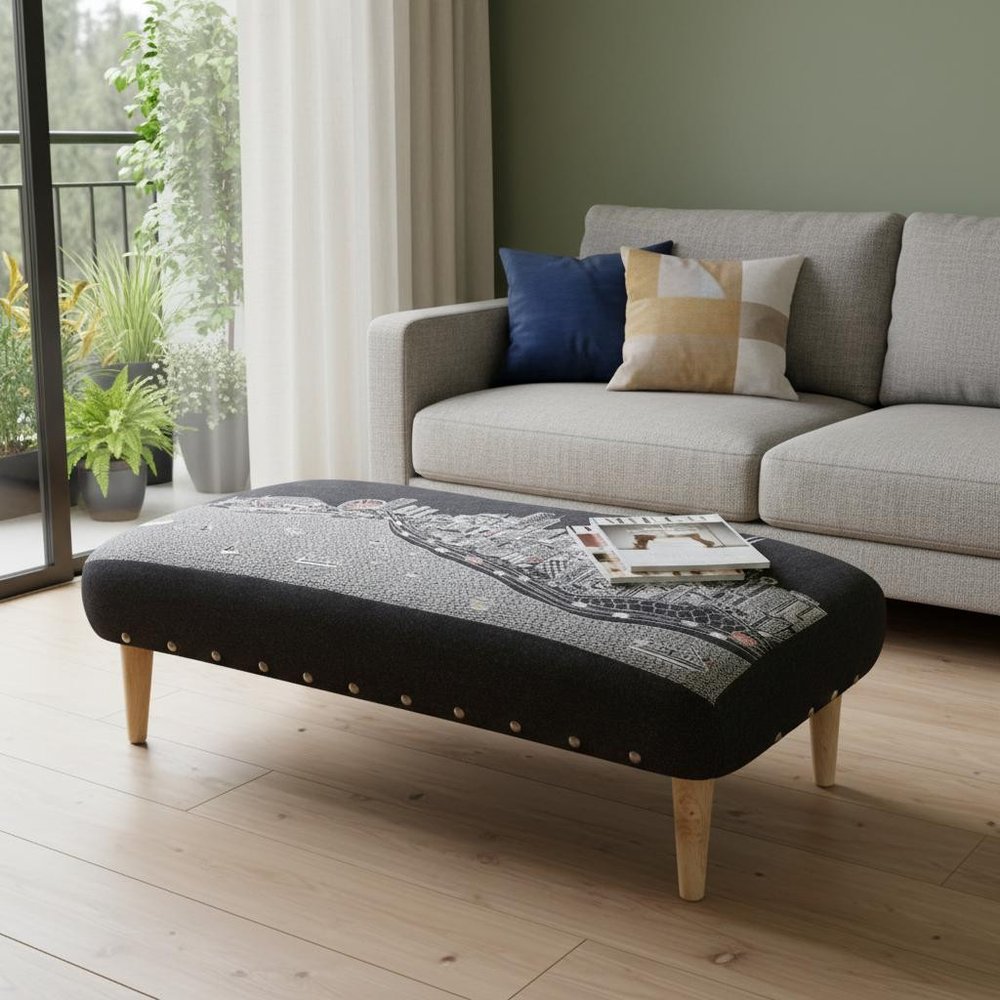 38" Gray Wool and Brown Ottoman - SKU 480546