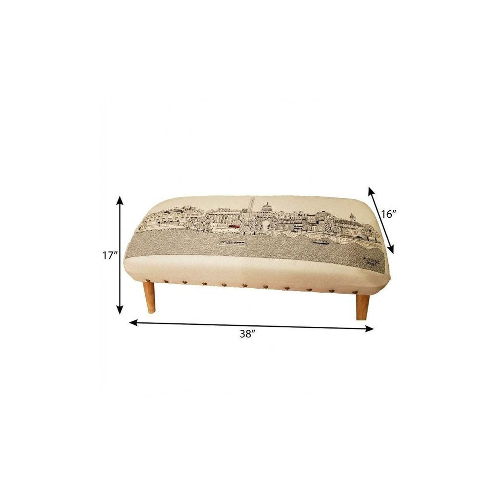38" Cream Wool and Brown Ottoman - SKU 480548