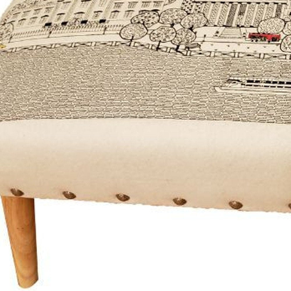 38" Cream Wool and Brown Ottoman - SKU 480548