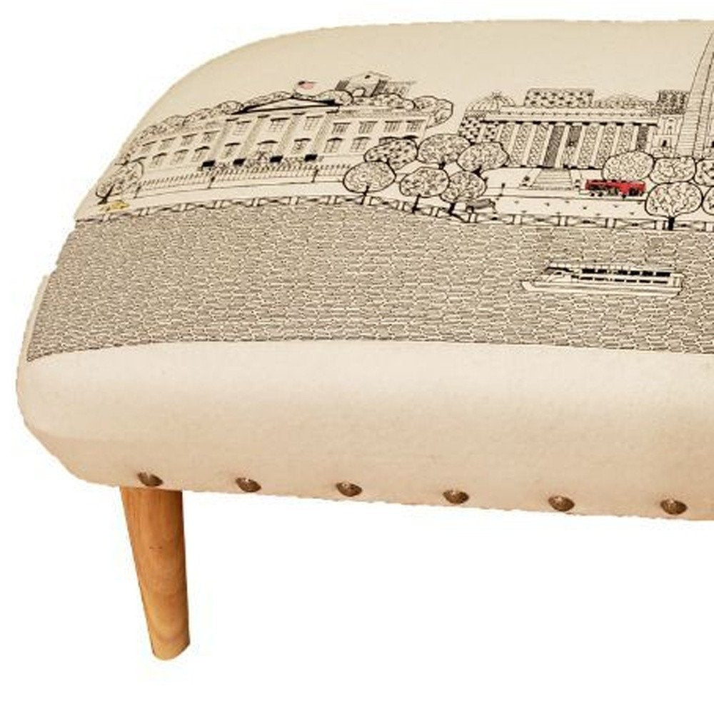 38" Cream Wool and Brown Ottoman - SKU 480548