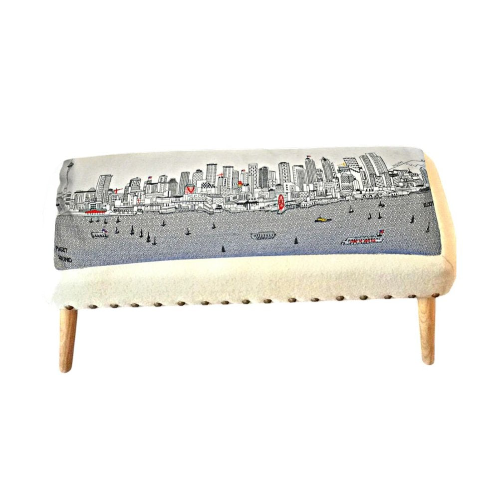 38" Cream Wool and Brown Ottoman - SKU 480550