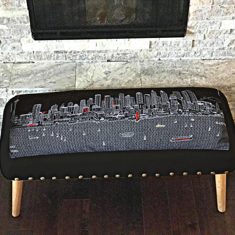 38" Gray Wool and Brown Ottoman - SKU 480551