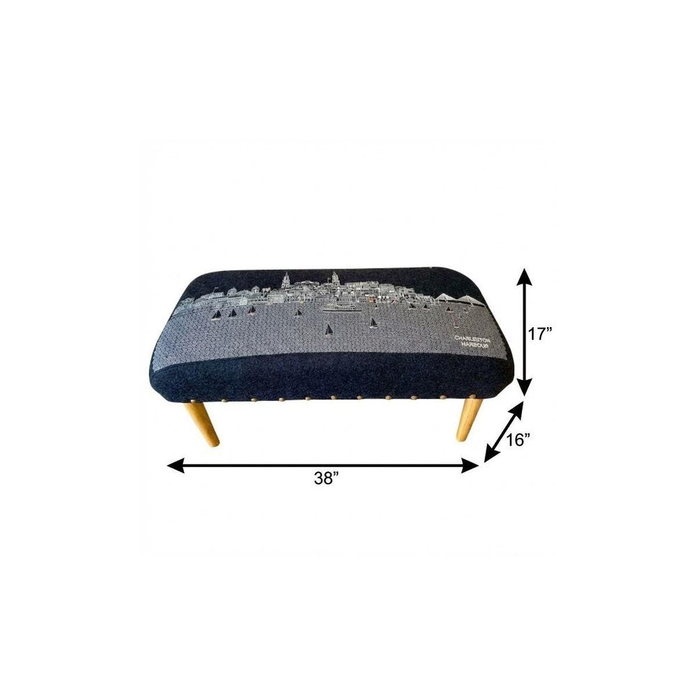 38" Gray Wool and Brown Ottoman - SKU 480552