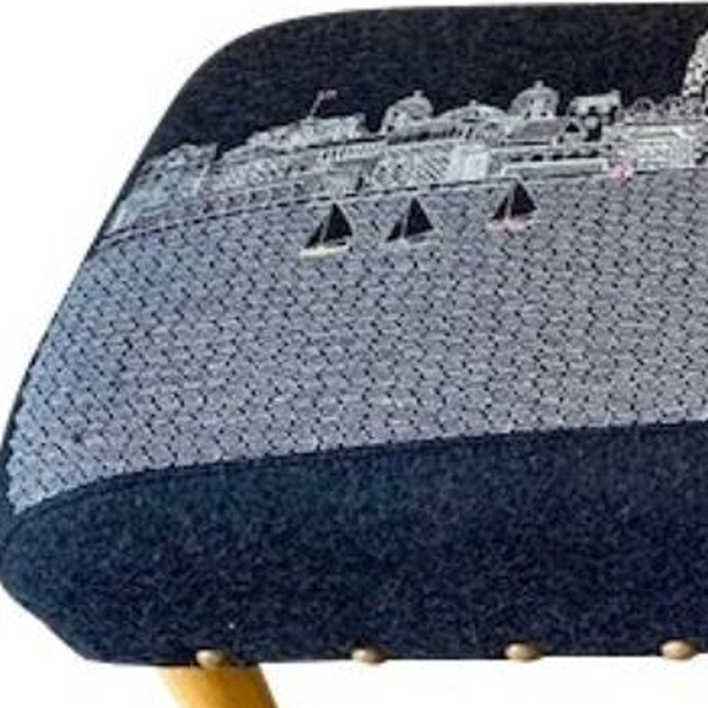 38" Gray Wool and Brown Ottoman - SKU 480552