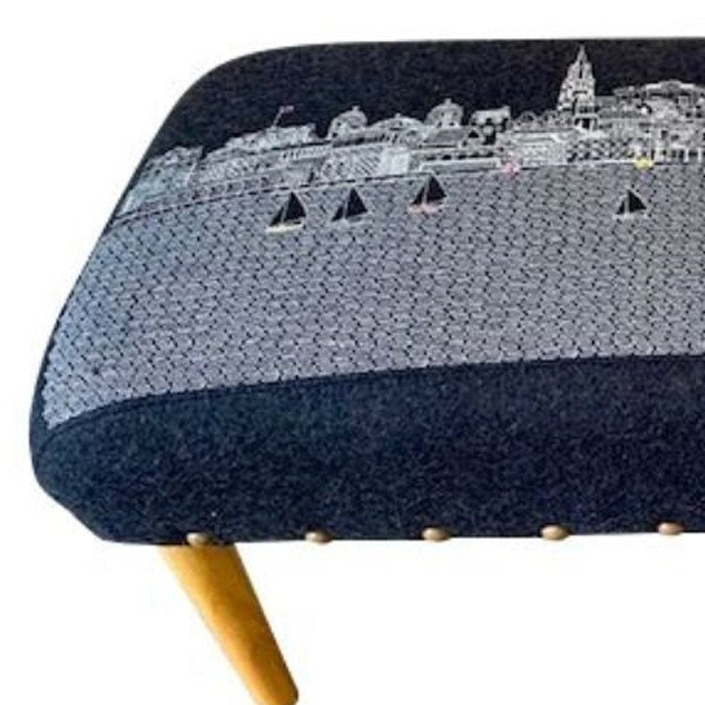 38" Gray Wool and Brown Ottoman - SKU 480552
