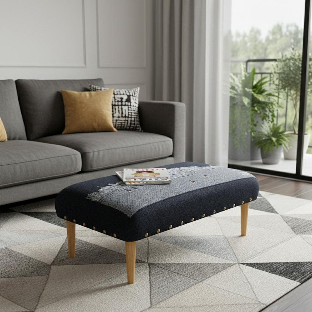 38" Gray Wool and Brown Ottoman - SKU 480552