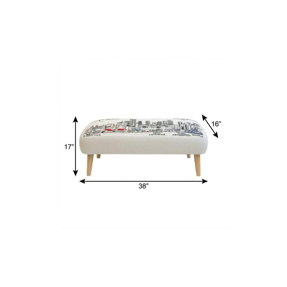 38" Cream Wool and Brown Ottoman - SKU 480553