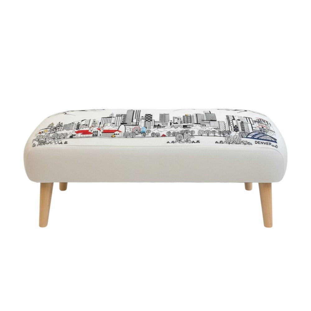 38" Cream Wool and Brown Ottoman - SKU 480553