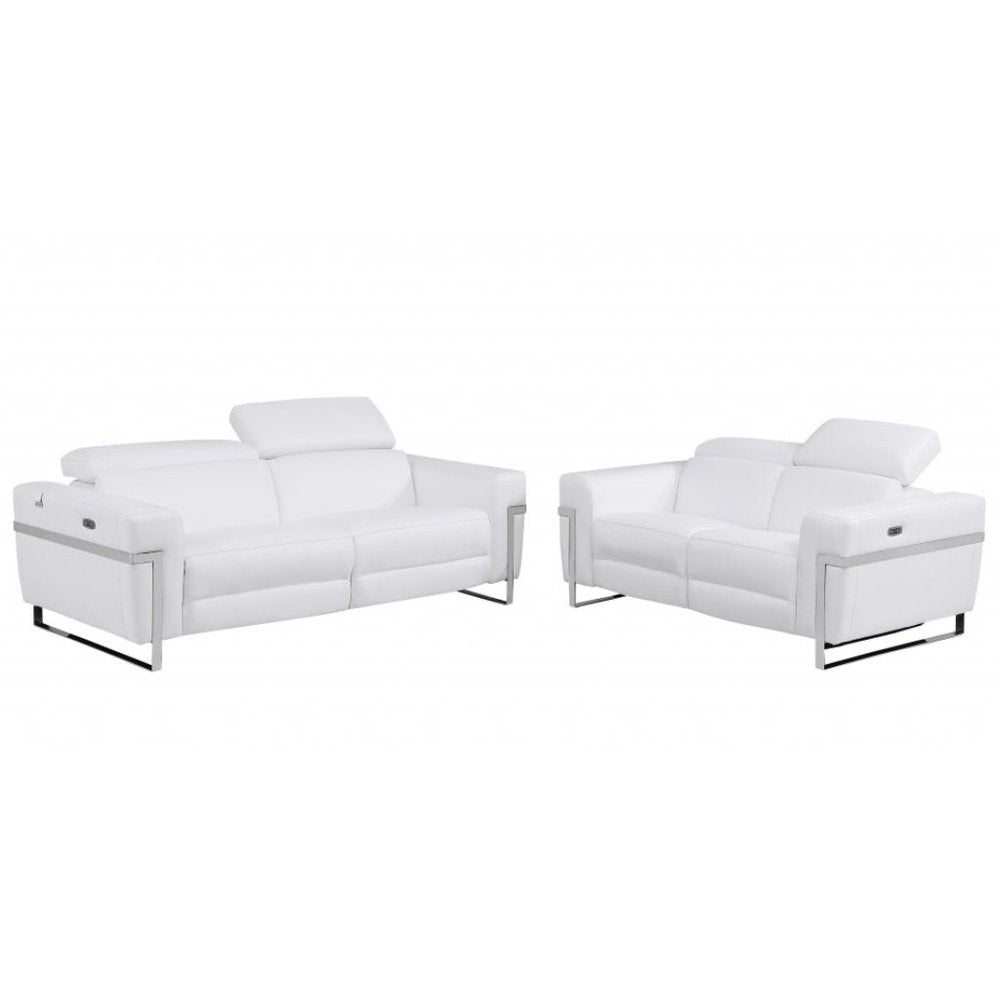 Two Piece White Italian Leather Five Person Seating Set - 40" H x 82.6" W x 43" D on a white background
