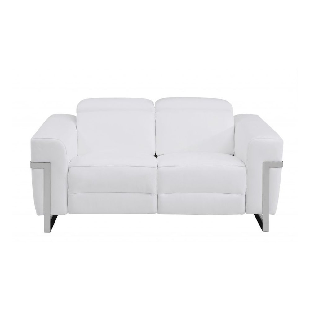 Two Piece White Italian Leather Five Person Seating Set - 40" H x 82.6" W x 43" D on a white background