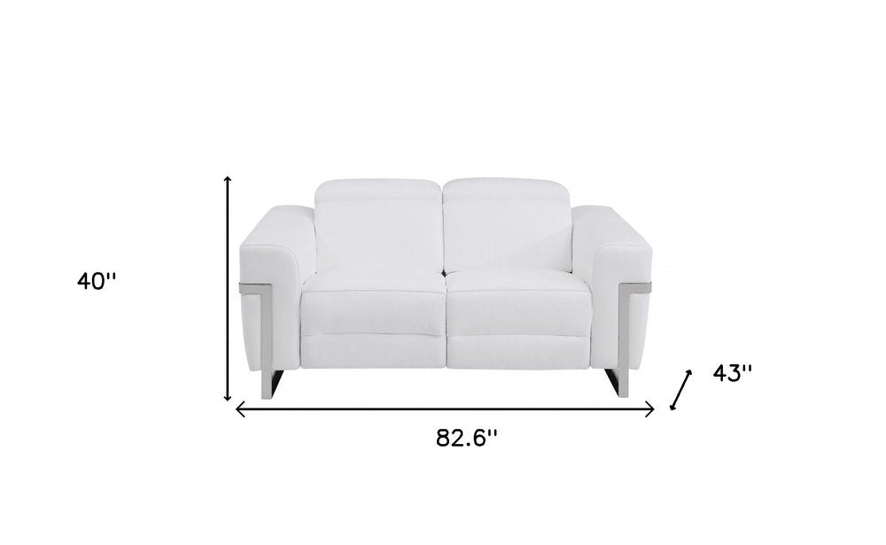 Two Piece White Italian Leather Five Person Seating Set - 40" H x 82.6" W x 43" D on a white background