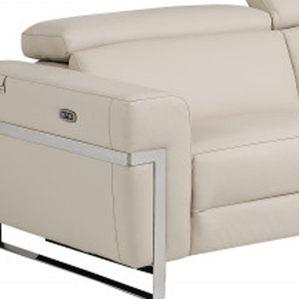Two Piece Indoor Beige Italian Leather Five Person Seating Set