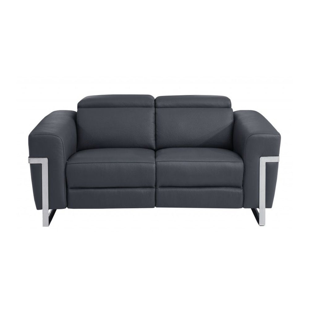 Two Piece Indoor Dark Gray Italian Leather Five Person Seating Set - 40" H x 82.6" W x 43" D
