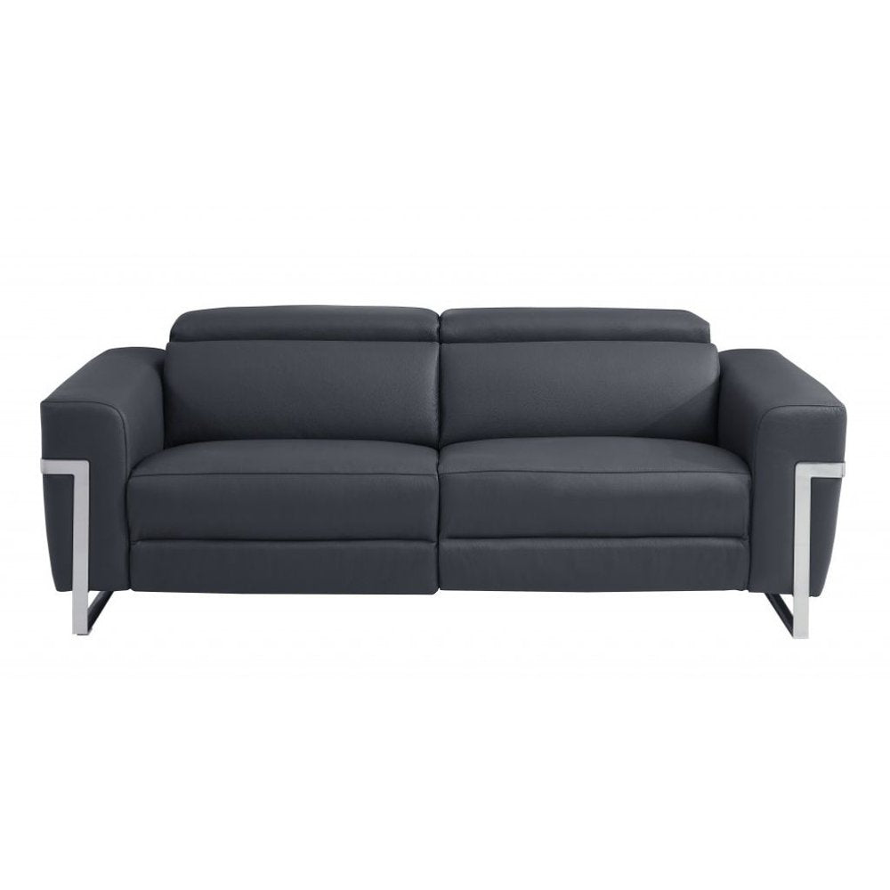 Two Piece Indoor Dark Gray Italian Leather Five Person Seating Set - 40" H x 82.6" W x 43" D