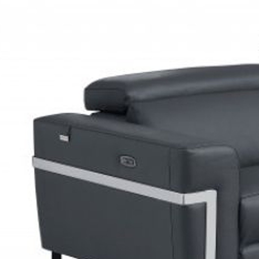 Two Piece Indoor Dark Gray Italian Leather Five Person Seating Set - 40" H x 82.6" W x 43" D