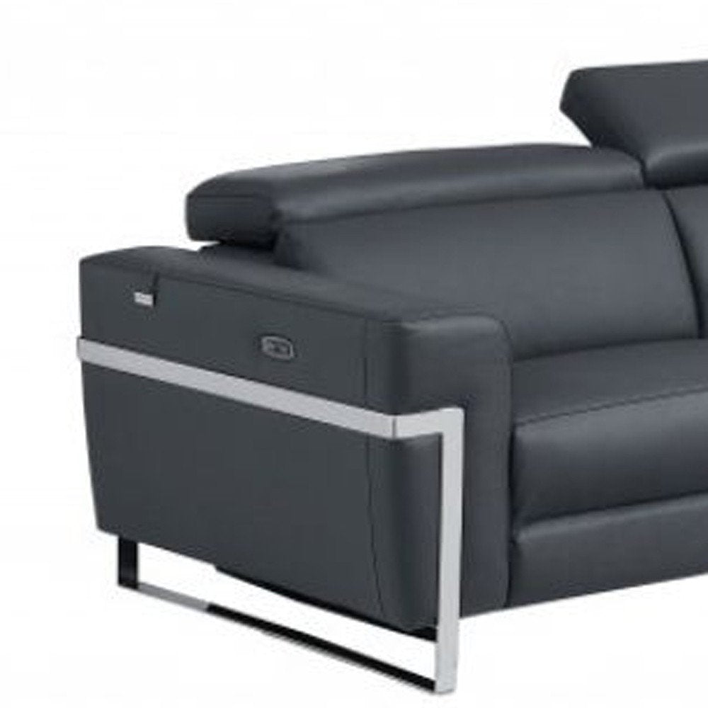 Two Piece Indoor Dark Gray Italian Leather Five Person Seating Set - 40" H x 82.6" W x 43" D on a white background