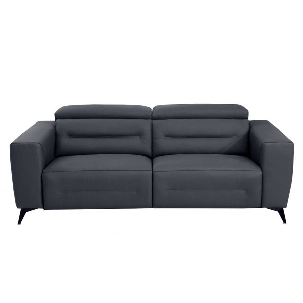 Two Piece Indoor Dark Gray Italian Leather Five Person Seating Set - 40" H x 82.4" W x 43" D