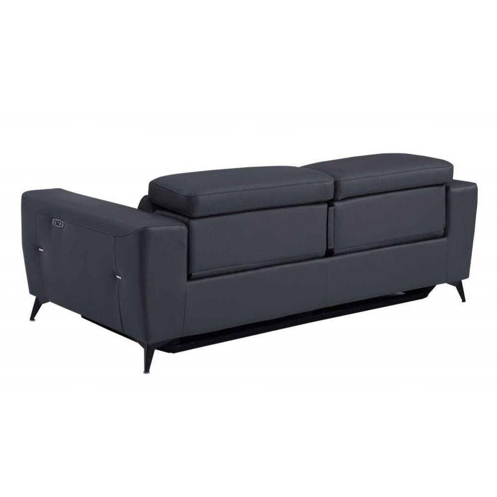 Two Piece Indoor Dark Gray Italian Leather Five Person Seating Set - 40" H x 82.4" W x 43" D