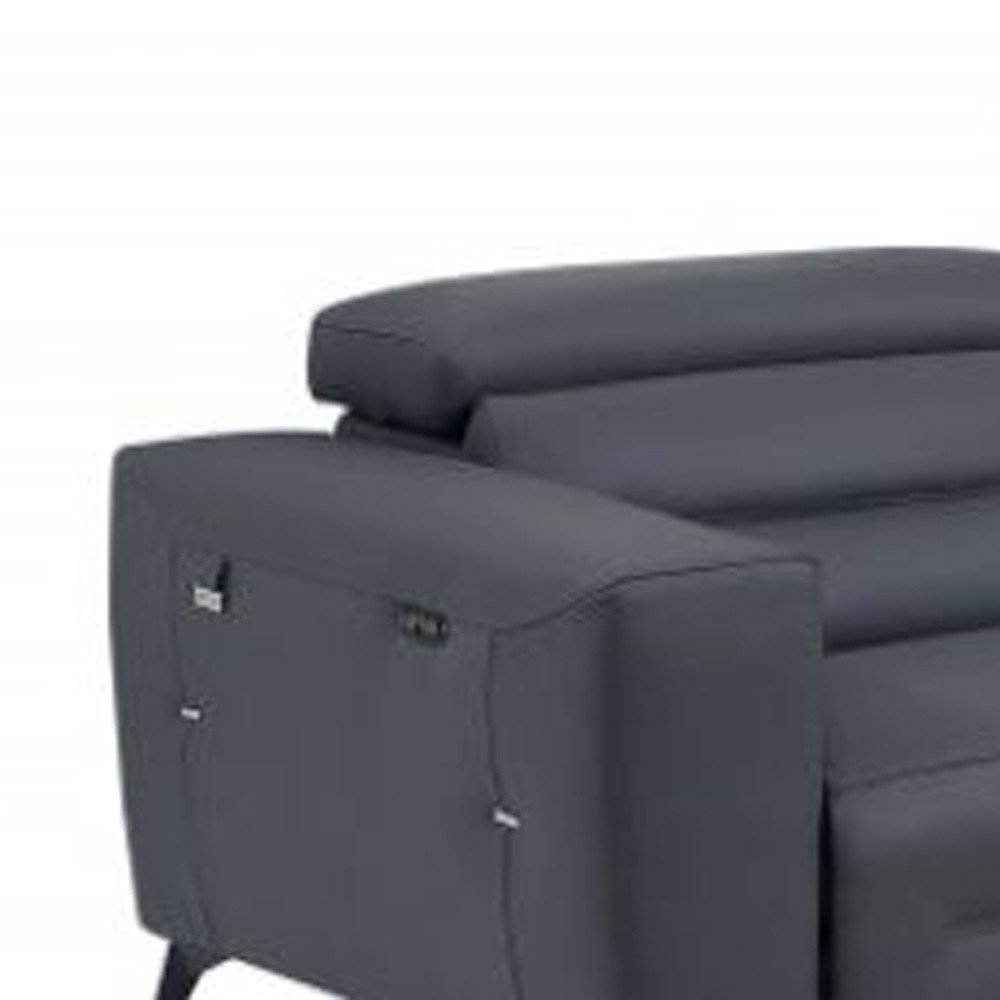 Two Piece Indoor Dark Gray Italian Leather Five Person Seating Set - 40" H x 82.4" W x 43" D