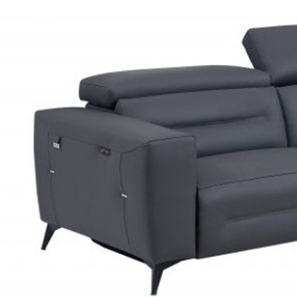 Two Piece Indoor Dark Gray Italian Leather Five Person Seating Set - 40" H x 82.4" W x 43" D on a white background