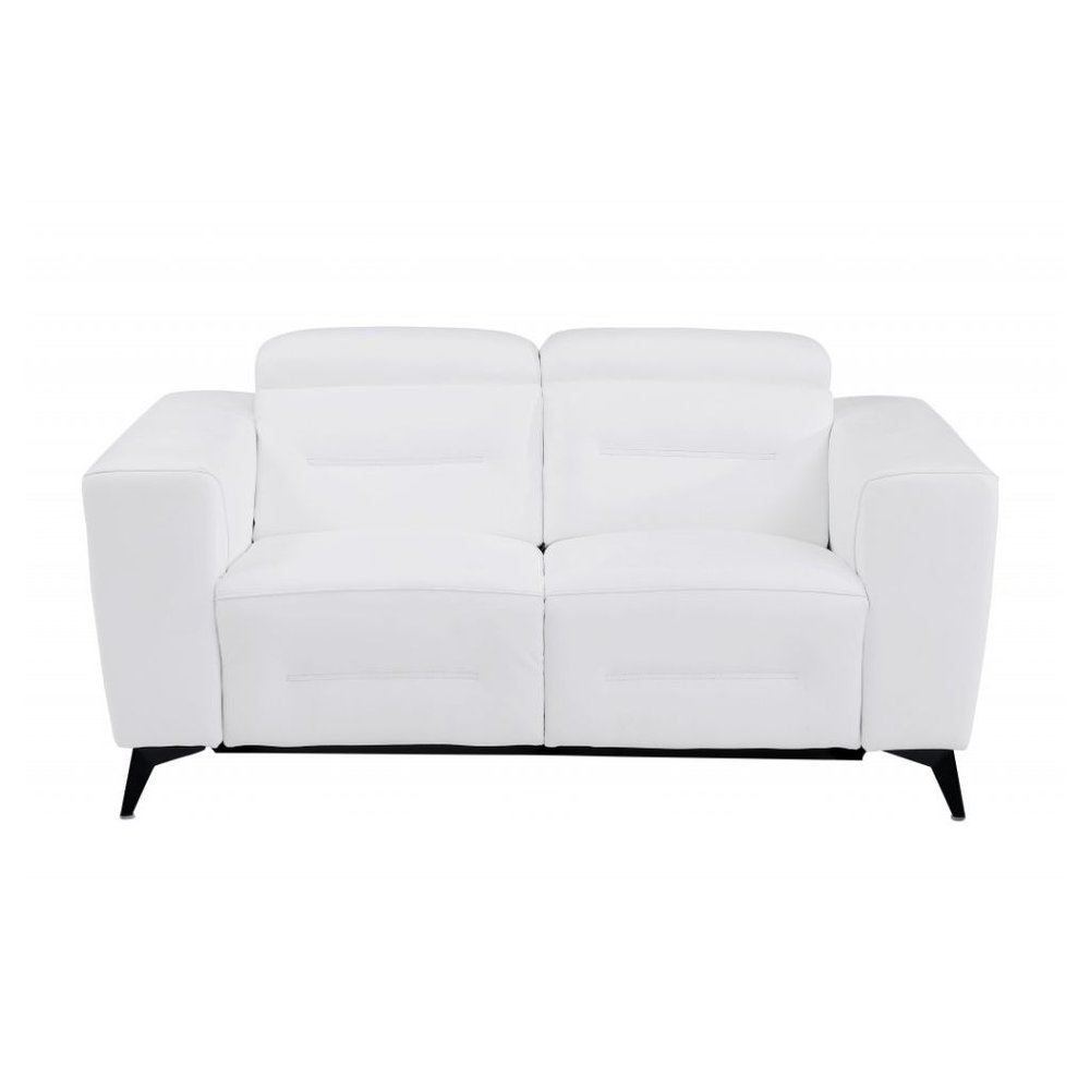 Two Piece White Italian Leather Five Person Seating Set - 40" H x 82.4" W x 43" D