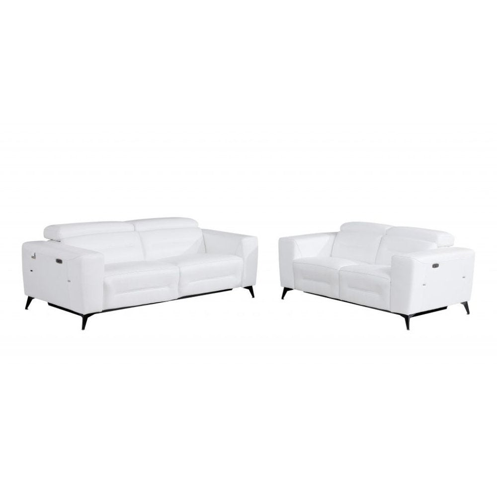 Two Piece White Italian Leather Five Person Seating Set - 40" H x 82.4" W x 43" D