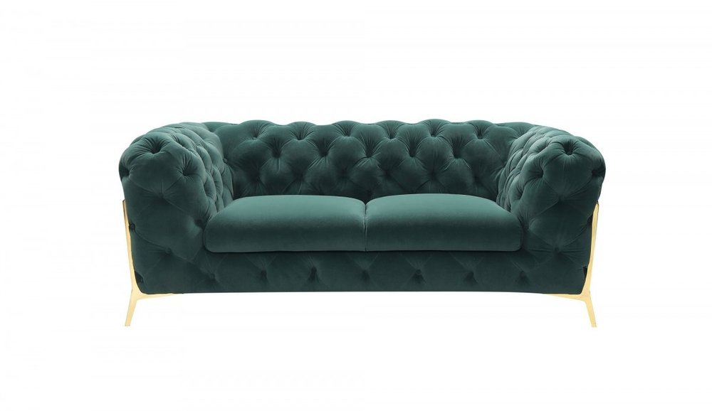 74" Emerald And Gold Velvet Loveseat on a white background