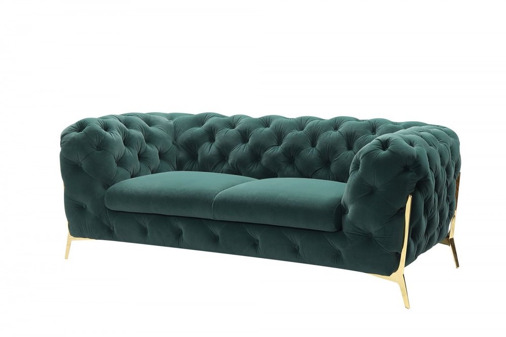74" Emerald And Gold Velvet Loveseat on a white background