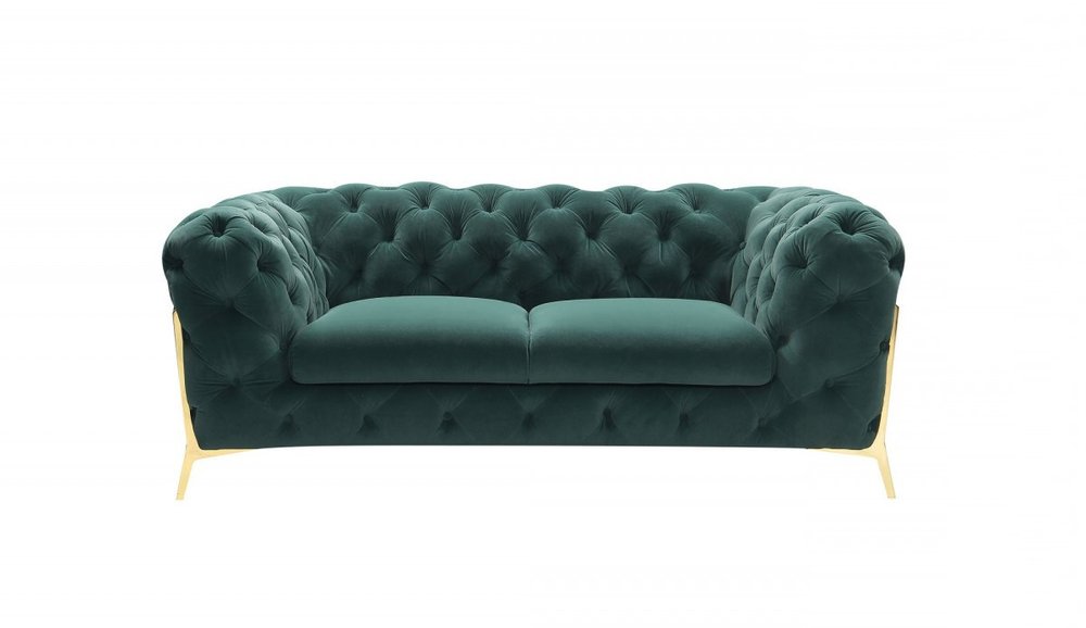 74" Emerald And Gold Velvet Loveseat on a white background
