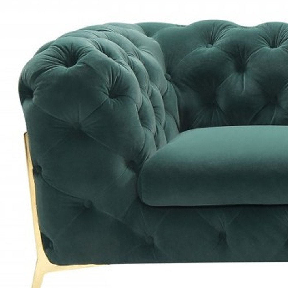 74" Emerald And Gold Velvet Loveseat on a white background