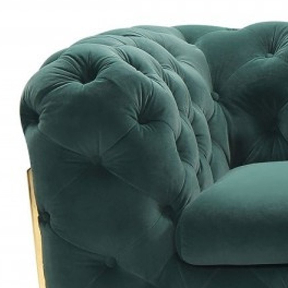 74" Emerald And Gold Velvet Loveseat on a white background