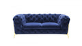 74" Blue And Gold Velvet Loveseat on a white background