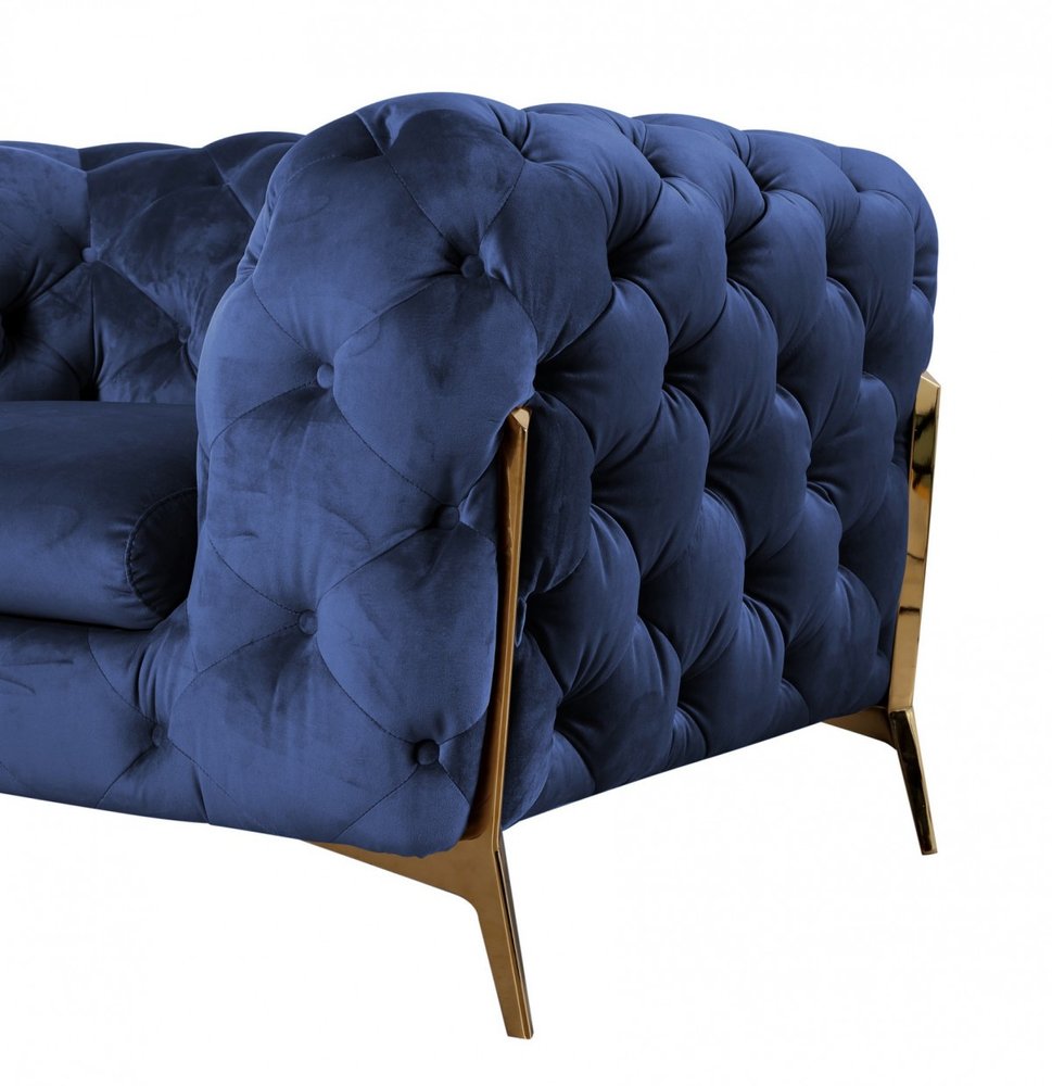 74" Blue And Gold Velvet Loveseat on a white background