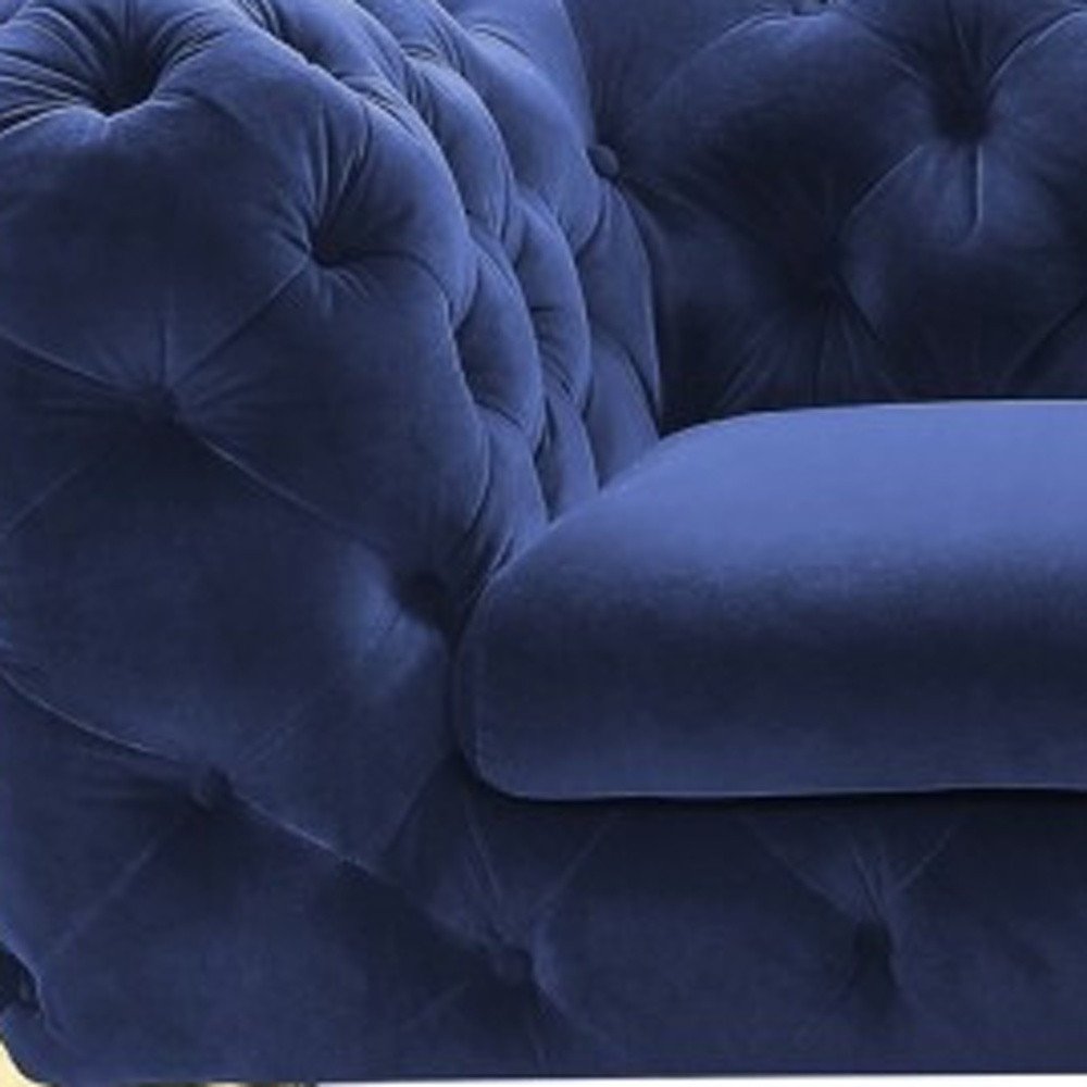 74" Blue And Gold Velvet Loveseat close-up detail