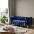 74" Blue And Gold Velvet Loveseat