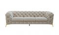 97" Beige Velvet Sofa With Gold Legs on a white background