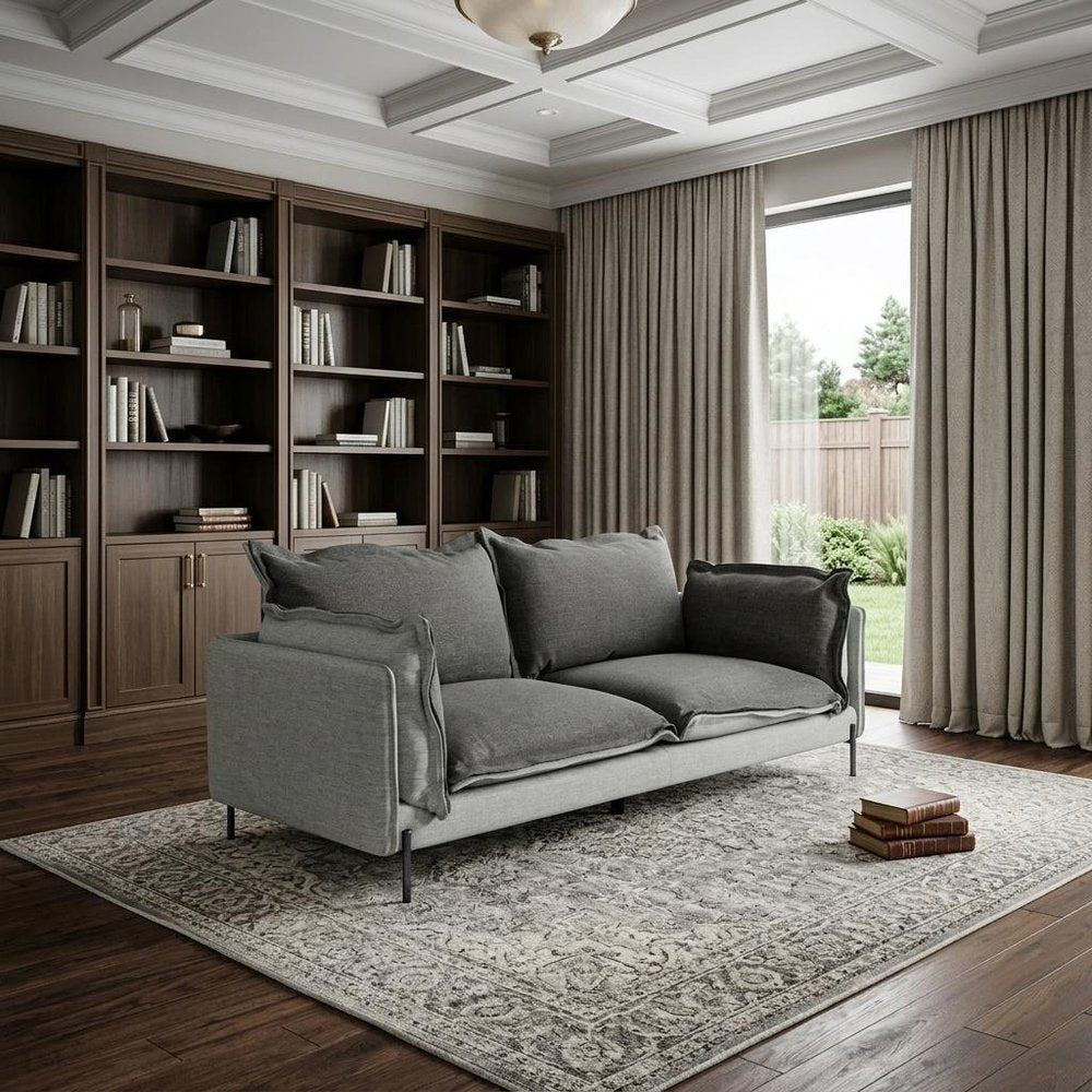 87" Dark Gray Polyester Blend Sofa With Silver Legs